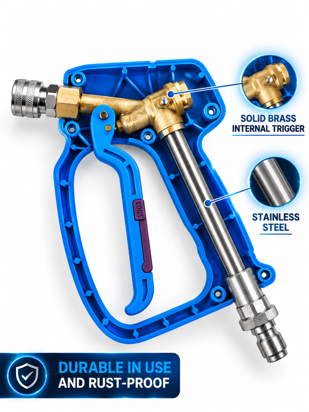 Professional Short Pressure Washer Gun – 3/8" Quick Connect Inlet & 1/4" Outlet – Blue