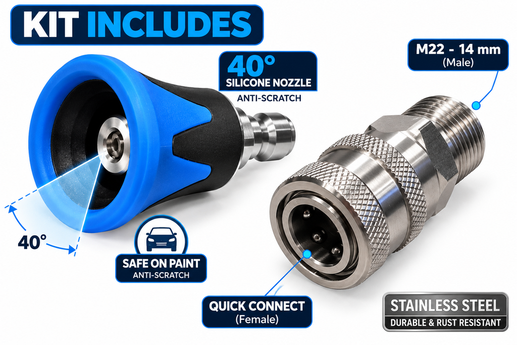 Professional Short Pressure Washer Gun – 3/8" Quick Connect Inlet & 1/4" Outlet – Blue
