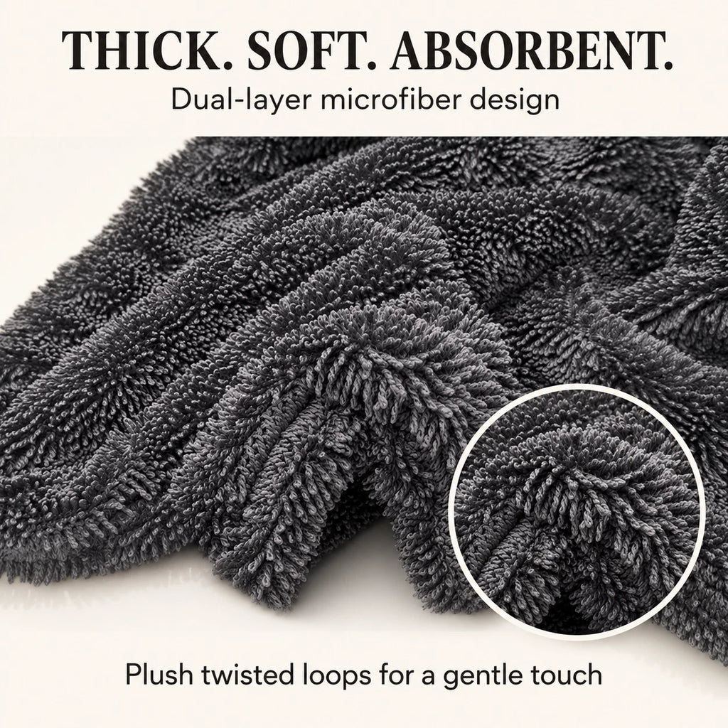 1400 GSM Microfiber Drying Towel – 15" × 15" Twisted Loop | Precision Clean
